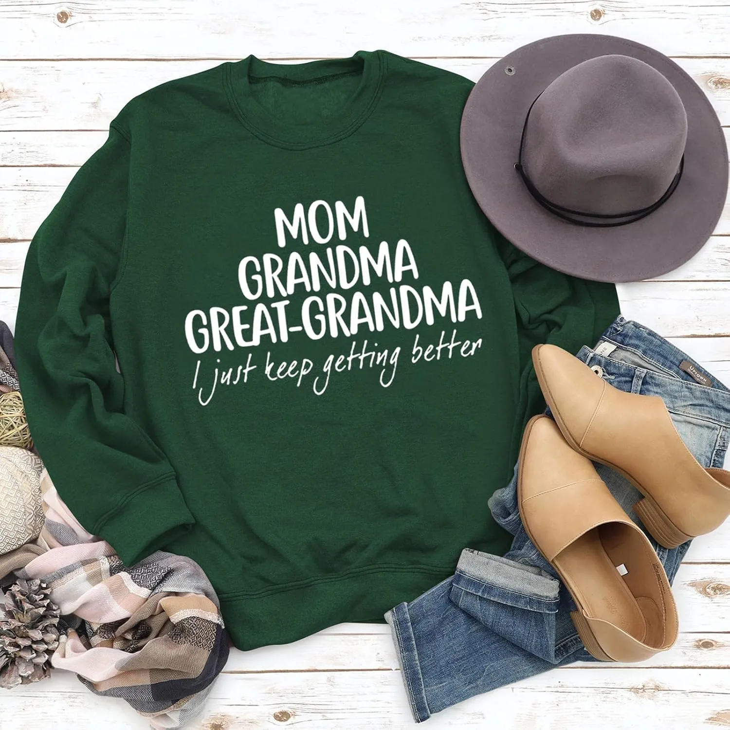 Womens Great Grandma Sweatshirt Fleece Lined Crewneck Long Sleeve Gigi Gift Inspirational Saying Tops