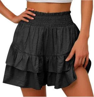 Women's High Waisted Pleated Skirts Boho Ruffle Tiered Shorts Beach Vacation Short Summer Comfy Flowy Skirt