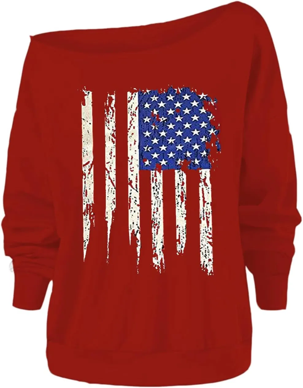 Womens Holiday Off the Shoulder Long Sleeve Loose Slouchy Sweatshirt Pullover Letter Printed Tops