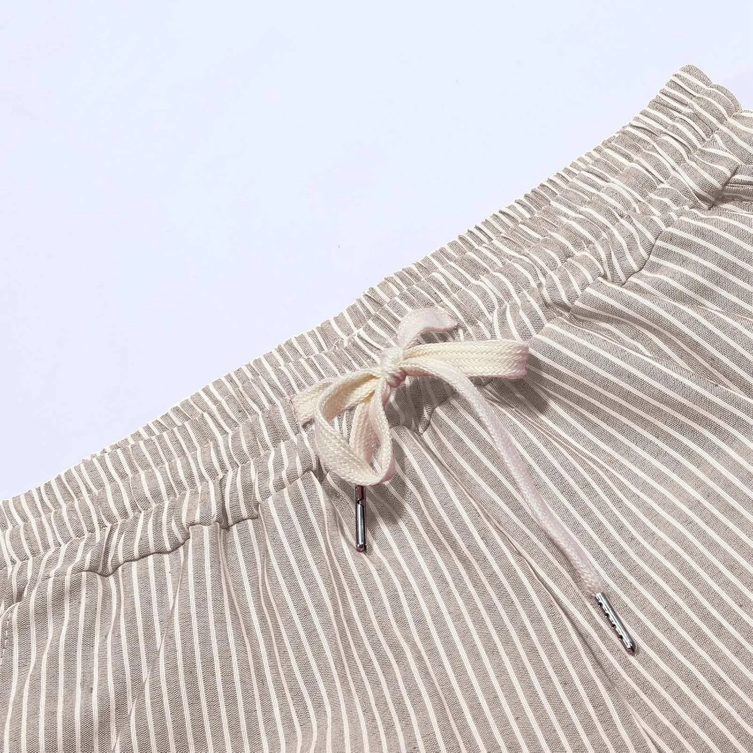 Women's Linen Capri Pants with Drawstring Petite High Waist Elastic Straight Leg Lounge Summer Beachwear Pants
