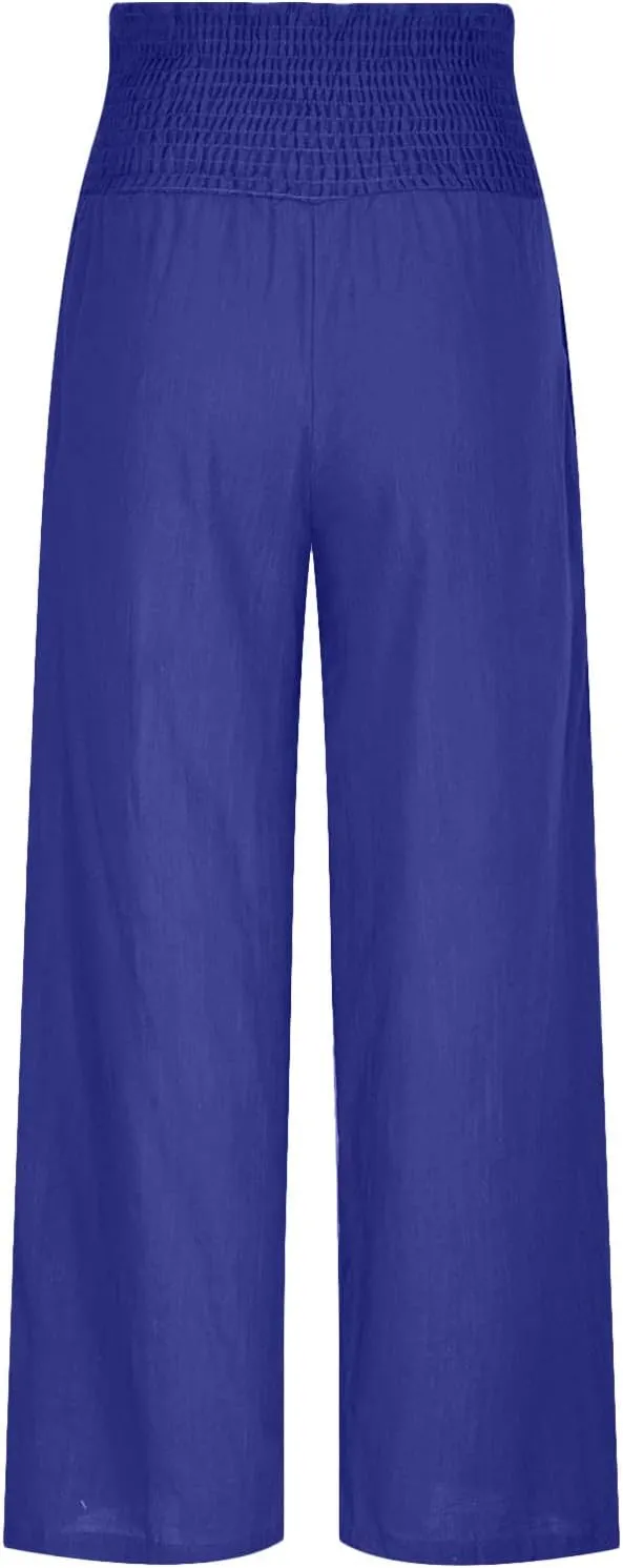 Womens Linen Palazzo Pants 2025 Summer Wide Leg Trouser High Waist Casual Lounge Pant Beach Travel Vacation Outfits