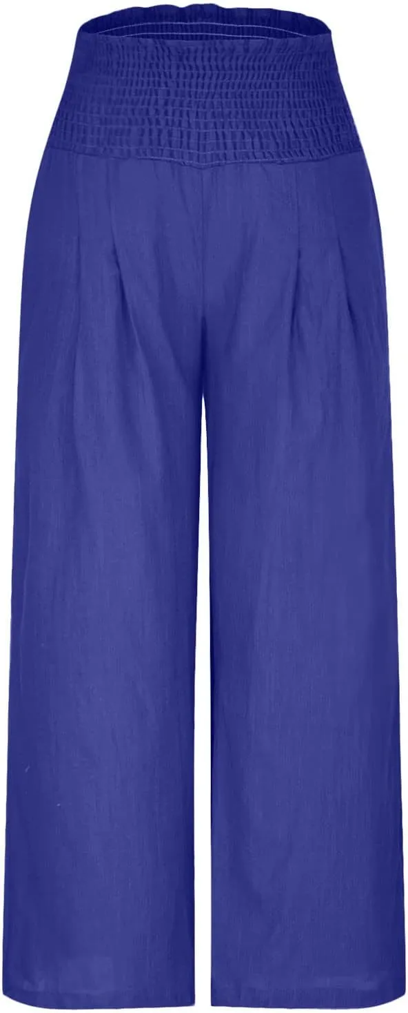 Womens Linen Palazzo Pants 2025 Summer Wide Leg Trouser High Waist Casual Lounge Pant Beach Travel Vacation Outfits