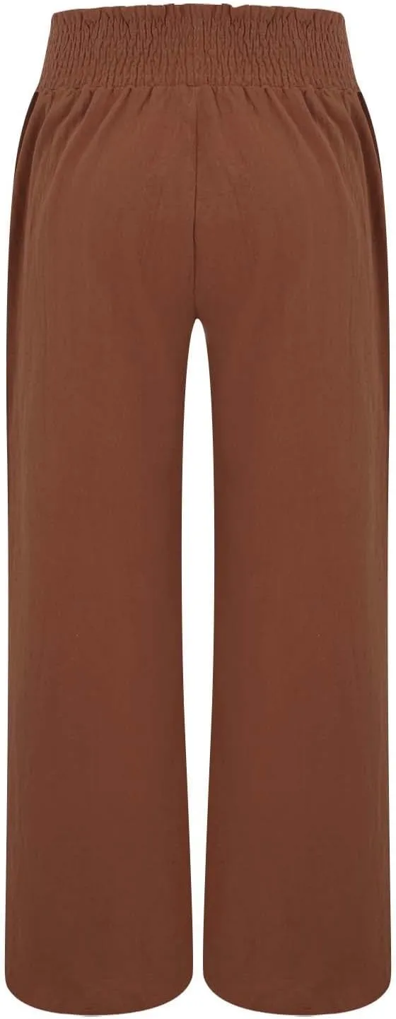 Women's Linen Palazzo Pants Women Smocked Elastic Waist High Waist Loose Comfy Casual Pants with Pockets 2025 Beach