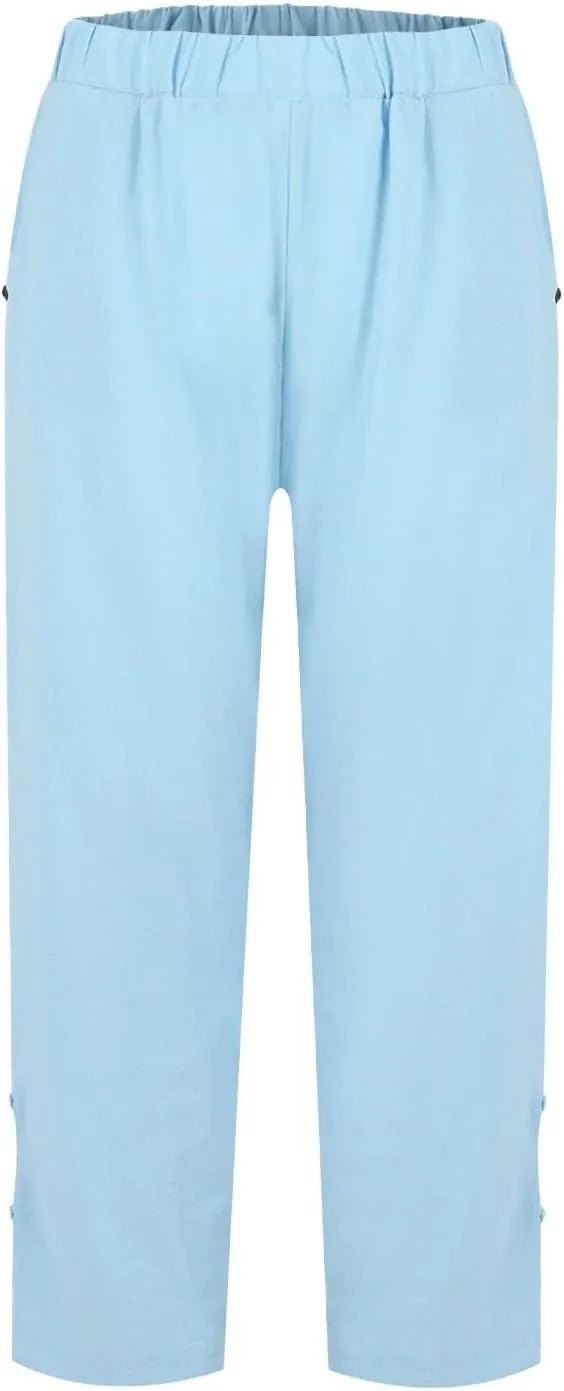 Womens Linen Pants High Waisted Summer Floral Print Capri Pants Elastic Waist Tapered Pants Casual Trousers Plus Size