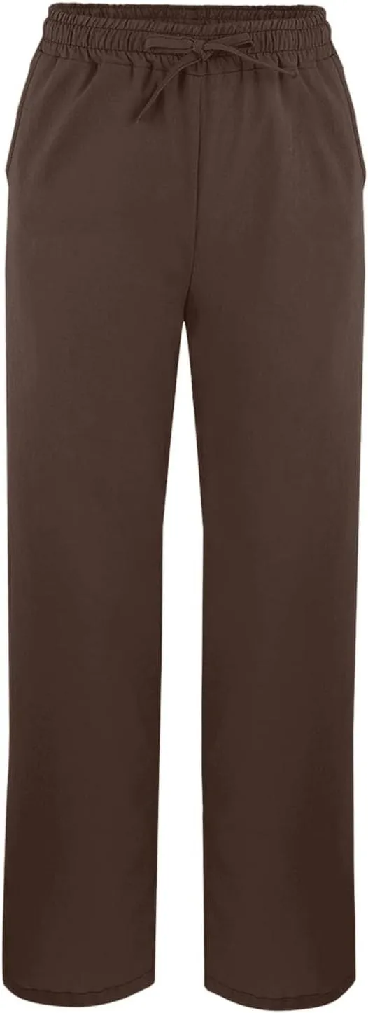 Womens Linen Pants Trendy 2025 Summer Casual Drawstring Elastic Waist Trousers Lightweight Beach Vacation Outfits