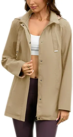 Womens Long Hooded Rain Jacket Waterproof Outdoor Hiking Raincoat Windbreaker Lined Lightweight Trench Coat