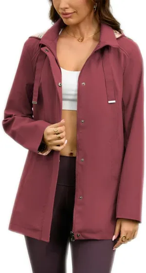 Womens Long Hooded Rain Jacket Waterproof Outdoor Hiking Raincoat Windbreaker Lined Lightweight Trench Coat