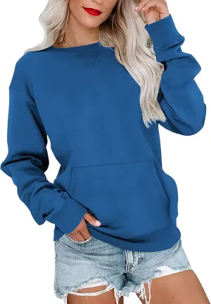 Womens Long Sleeve Sweatshirts Casual Crewneck Cute Pullover Tops Lightweight Sweatshirt with Pocket 2025