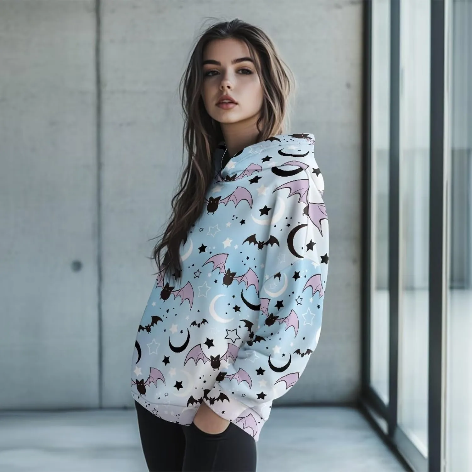 Women's Loose Hooded Pullover Sweatshirt Drop Shoulder Oversized Hoodie Long Sleeve Fall Winter Clothes X-2XL