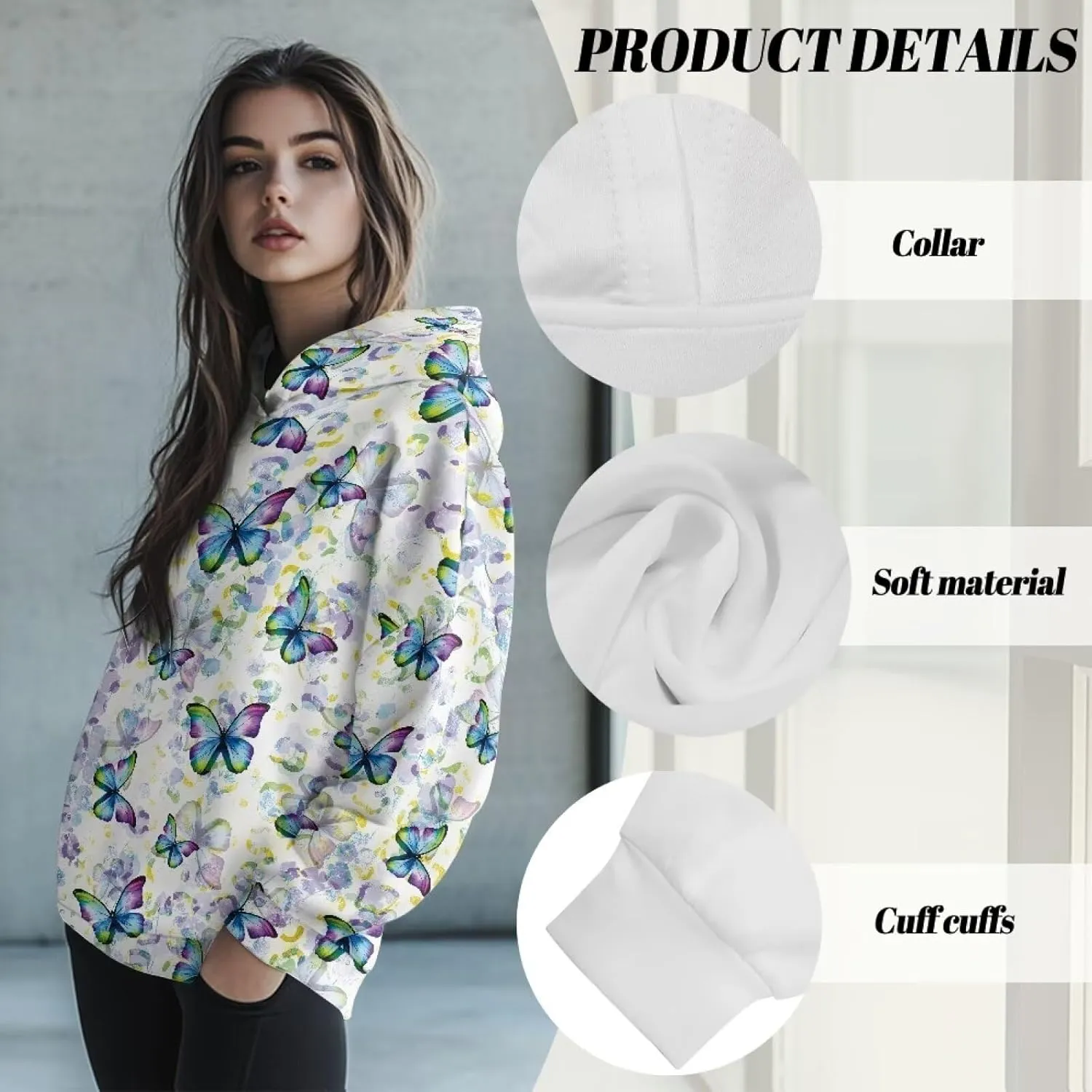 Women's Loose Hooded Pullover Sweatshirt Drop Shoulder Oversized Hoodie Long Sleeve Fall Winter Clothes X-2XL
