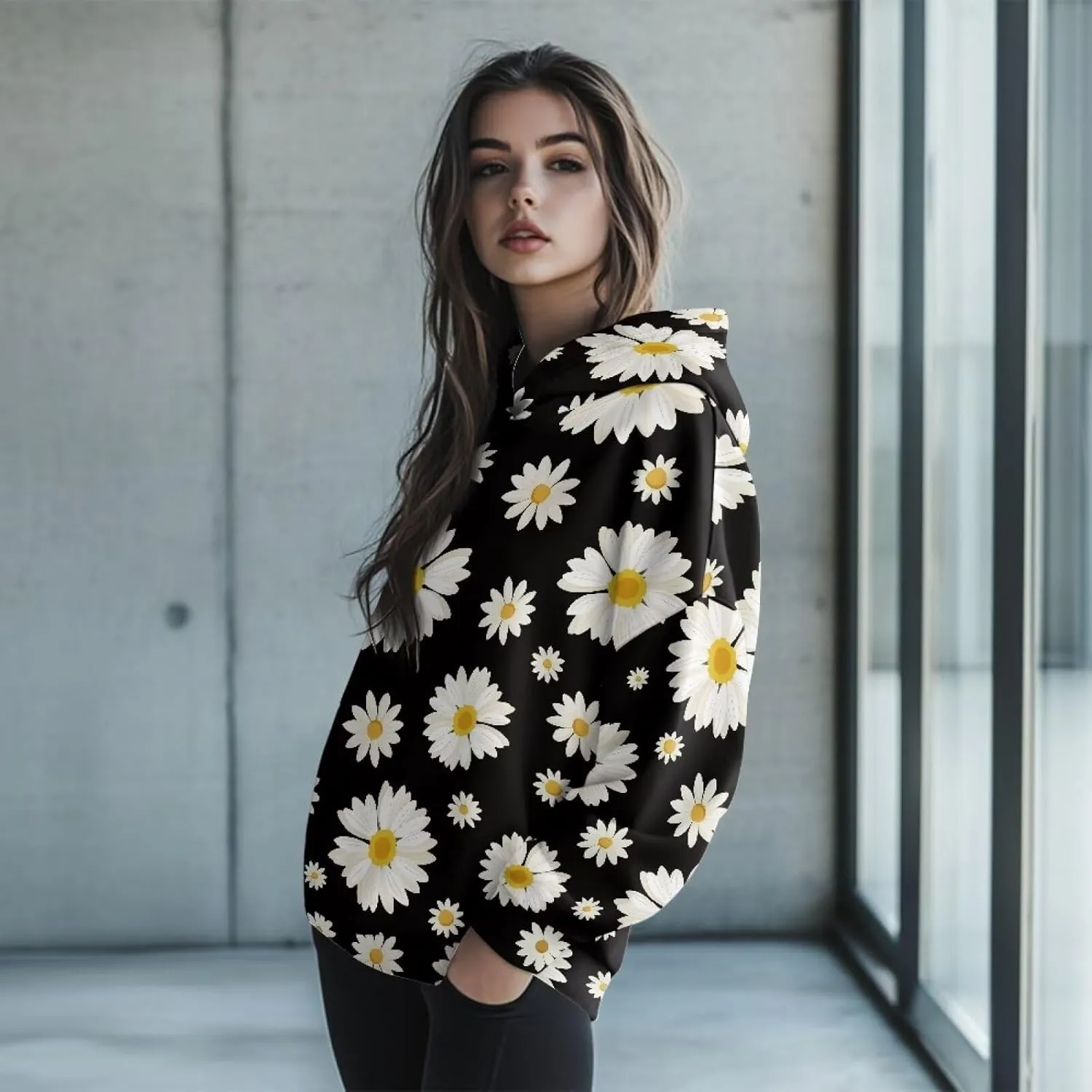 Women's Loose Hooded Pullover Sweatshirt Drop Shoulder Oversized Hoodie Long Sleeve Fall Winter Clothes X-2XL