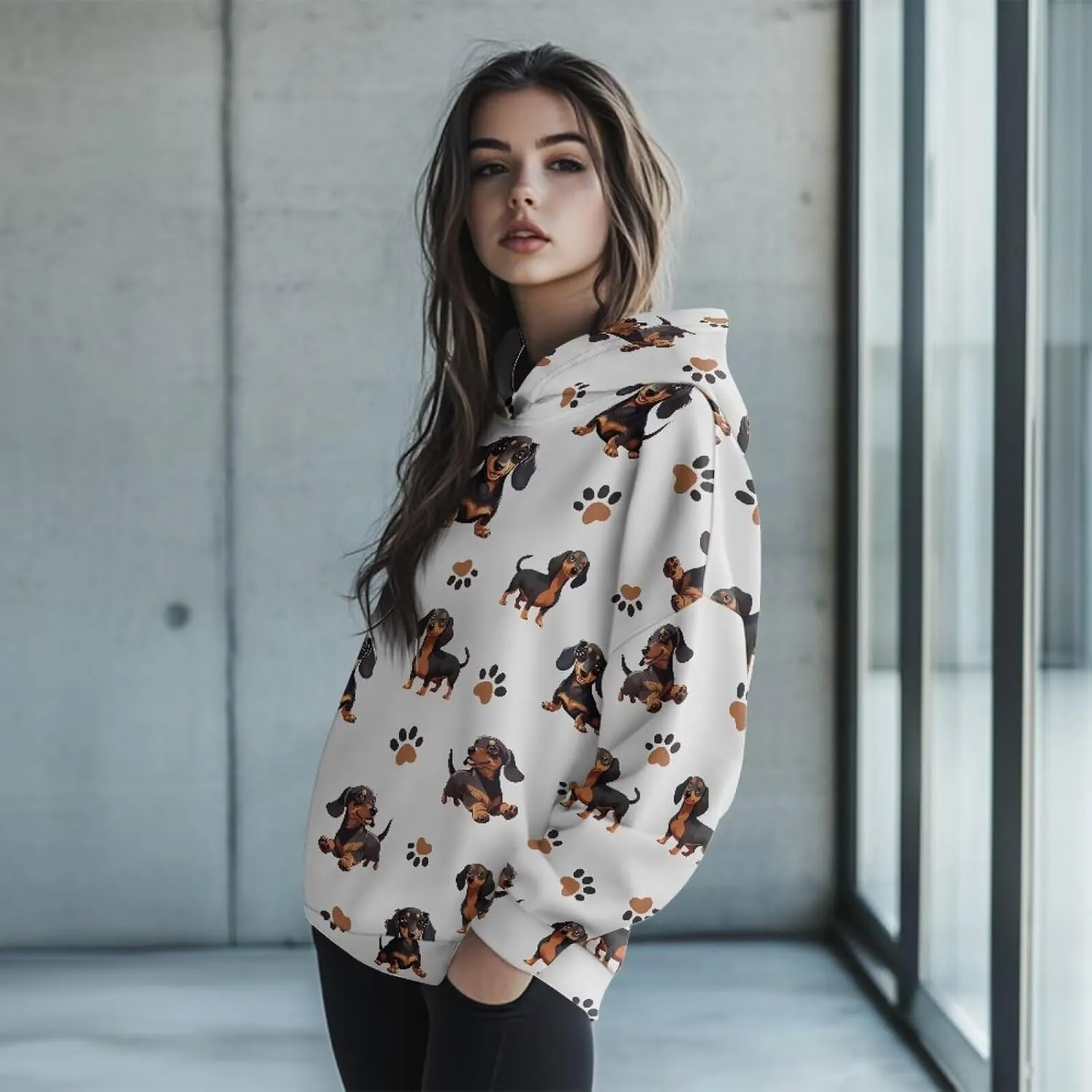 Women's Loose Hooded Pullover Sweatshirt Drop Shoulder Oversized Hoodie Long Sleeve Fall Winter Clothes X-2XL
