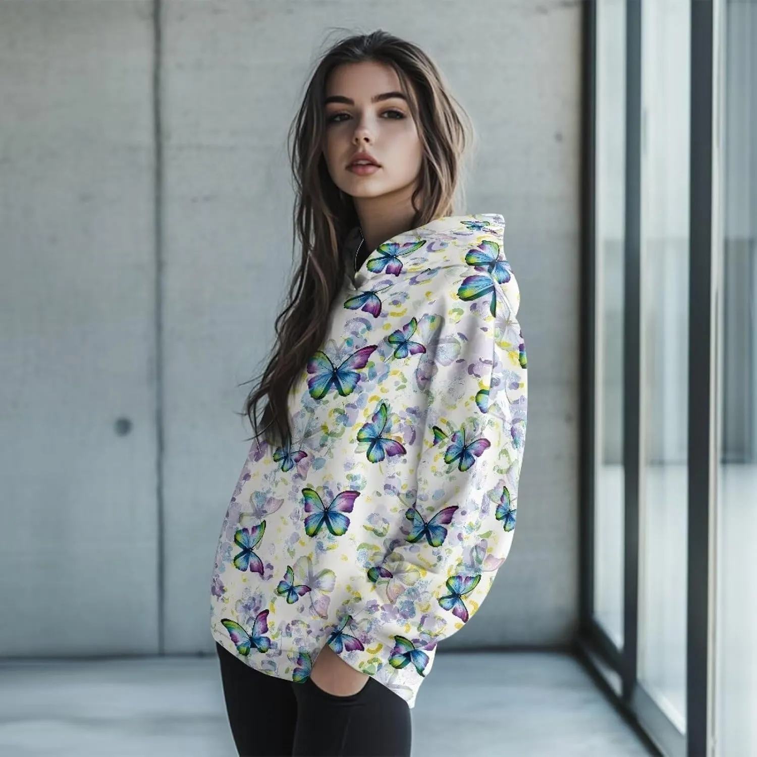 Women's Loose Hooded Pullover Sweatshirt Drop Shoulder Oversized Hoodie Long Sleeve Fall Winter Clothes X-2XL