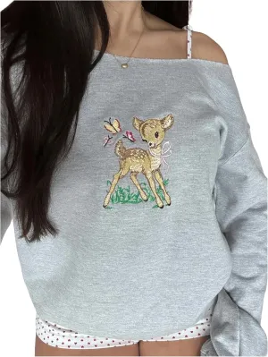 Women's Off Shoulder Graphic Cute Sweatshirts Long Sleeve Asymmetrical Loose Fall Pullover Tops