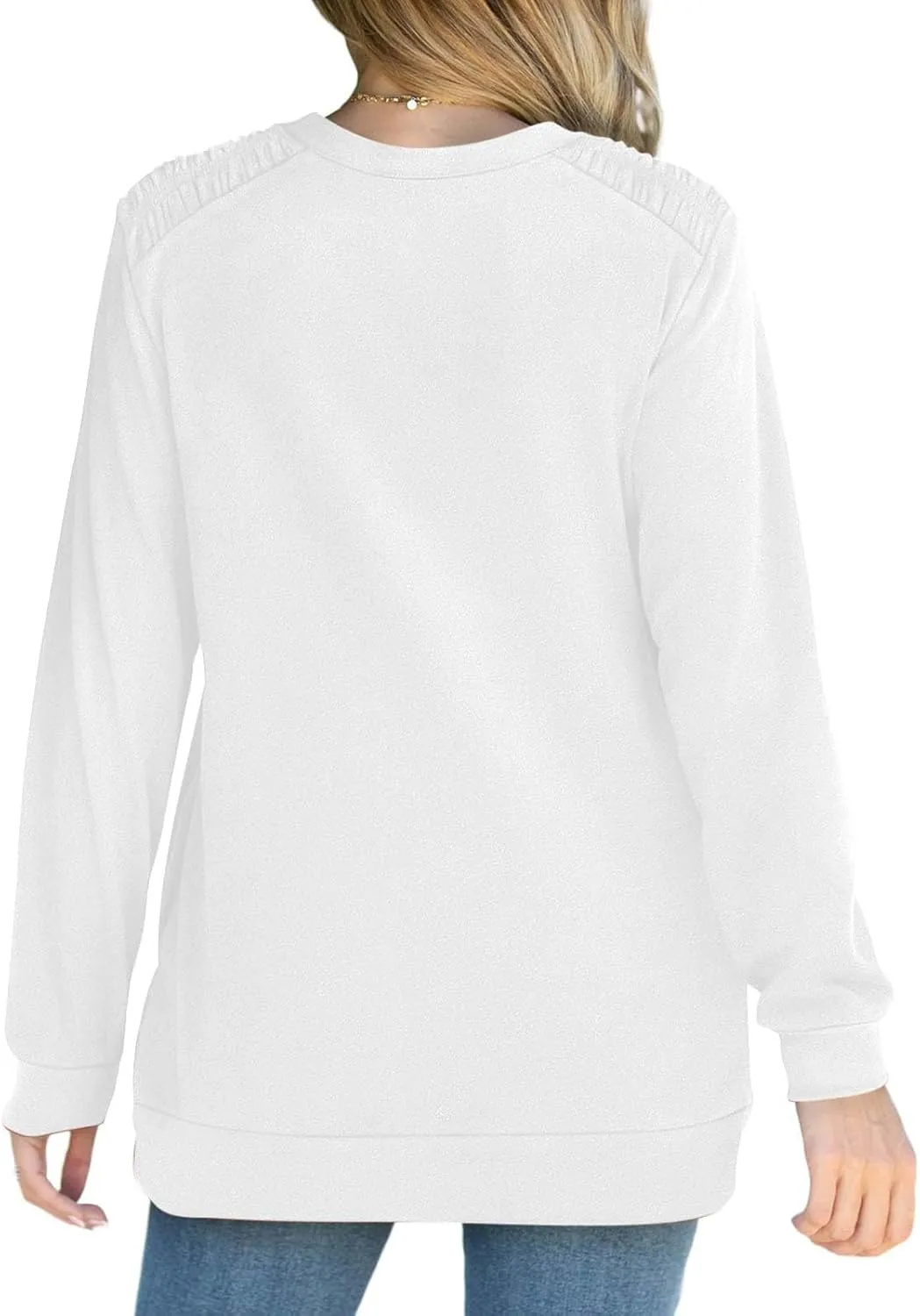 Womens Oversized Crewneck Sweatshirt Pleated Long Sleeve Tunic Tops Loose Fit Pullover Top Fall Clothes with Pockets