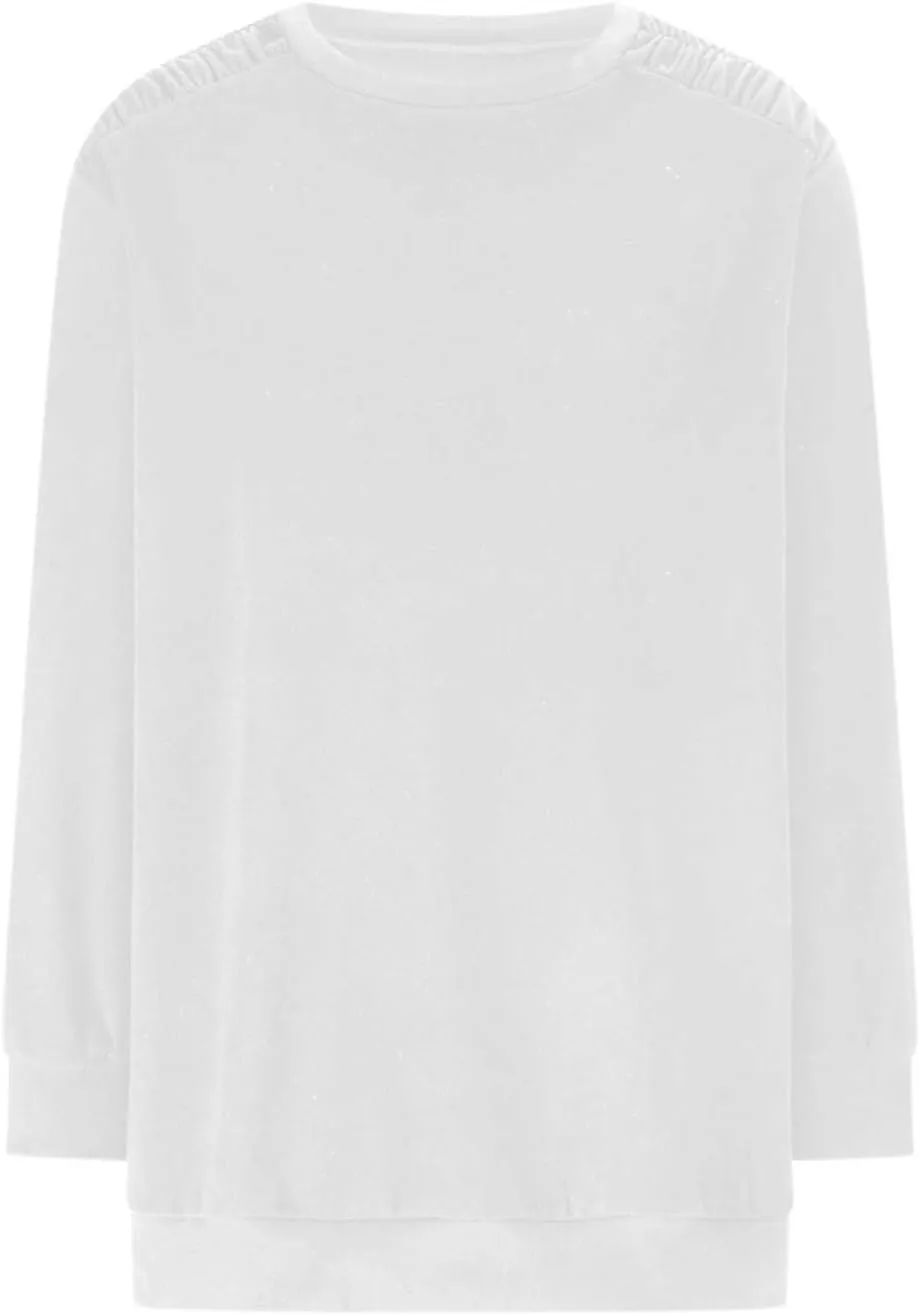 Womens Oversized Crewneck Sweatshirt Pleated Long Sleeve Tunic Tops Loose Fit Pullover Top Fall Clothes with Pockets