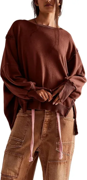 Womens Oversized Sweatshirts Fall Crewneck Long Sleeve Pullover Hoodies Lightweight Loose Cotton Tunic Tops
