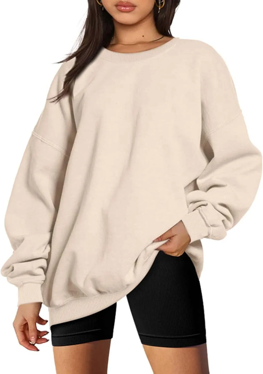 Women's Oversized Sweatshirts Fleece Long Sleeve Crew Neck Pullover Sweatshirt Casual Hoodie Tops Small