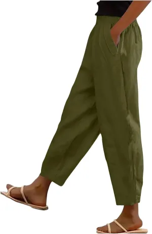 Womens Palazzo Pants Beach Trousers Casual Lightweight Elastic Waist Pants with Pockets Loose Fit Full Length Pants