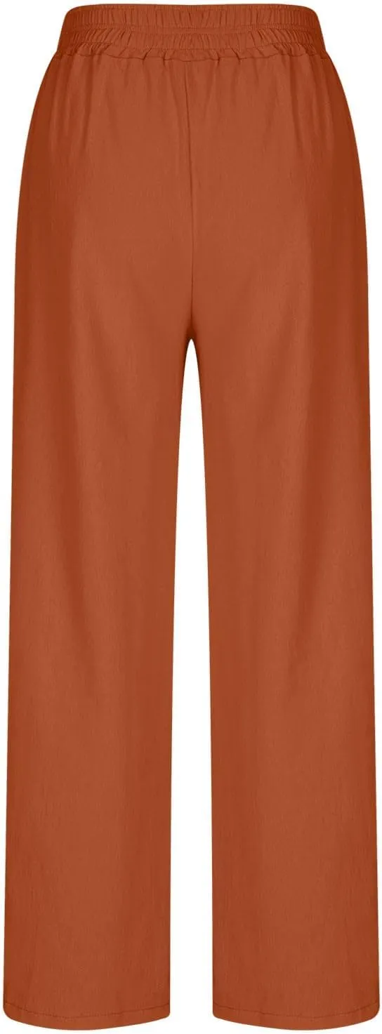 Womens Palazzo Pants with Pockets Loose Flowy Wide Leg Pants Summer Beach Travel Outfits Stretch Comfy Trousers