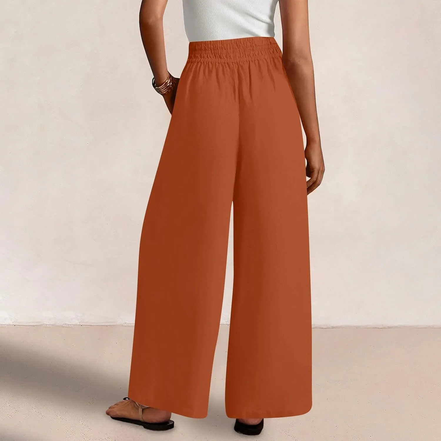 Womens Palazzo Pants with Pockets Loose Flowy Wide Leg Pants Summer Beach Travel Outfits Stretch Comfy Trousers