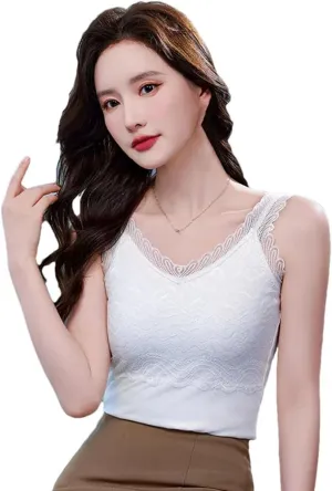 Women's Sexy Knitted Lace Camisole Vest Summer V-Neck Slim Fit Cropped Tank Tops