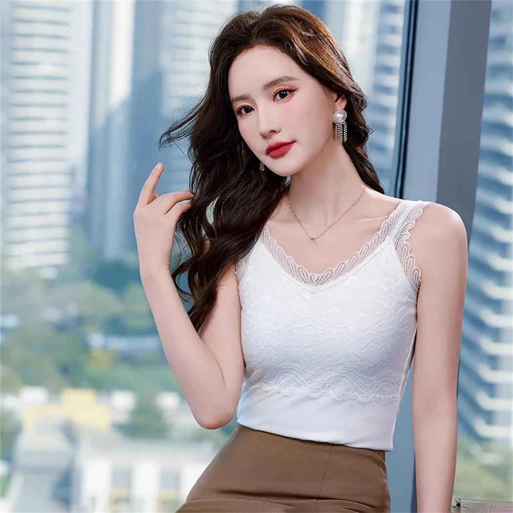 Women's Sexy Knitted Lace Camisole Vest Summer V-Neck Slim Fit Cropped Tank Tops
