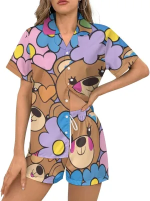 Women's Short Pajama Sets 2 Piece Shorts Sleepwear Loungewear Tops Size Satin Set