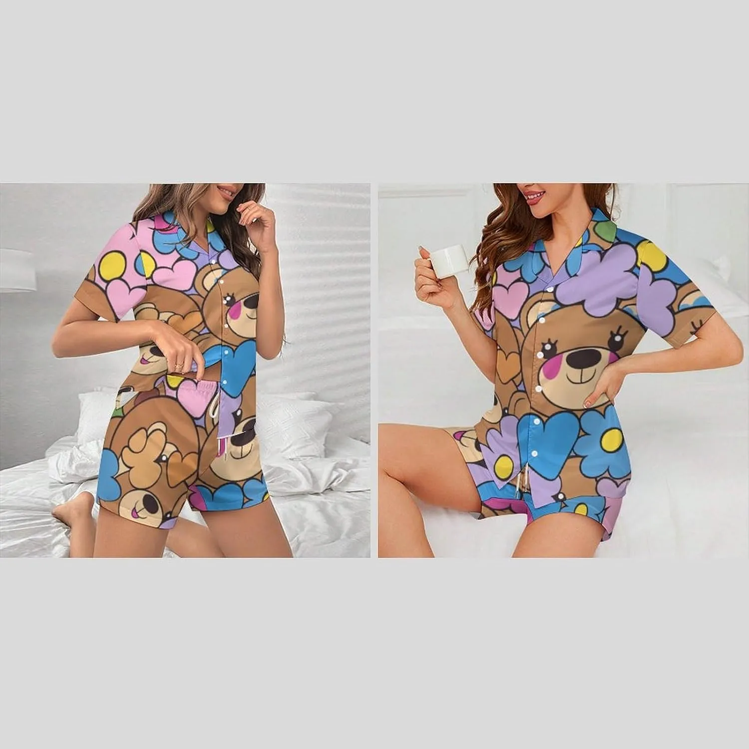 Women's Short Pajama Sets 2 Piece Shorts Sleepwear Loungewear Tops Size Satin Set