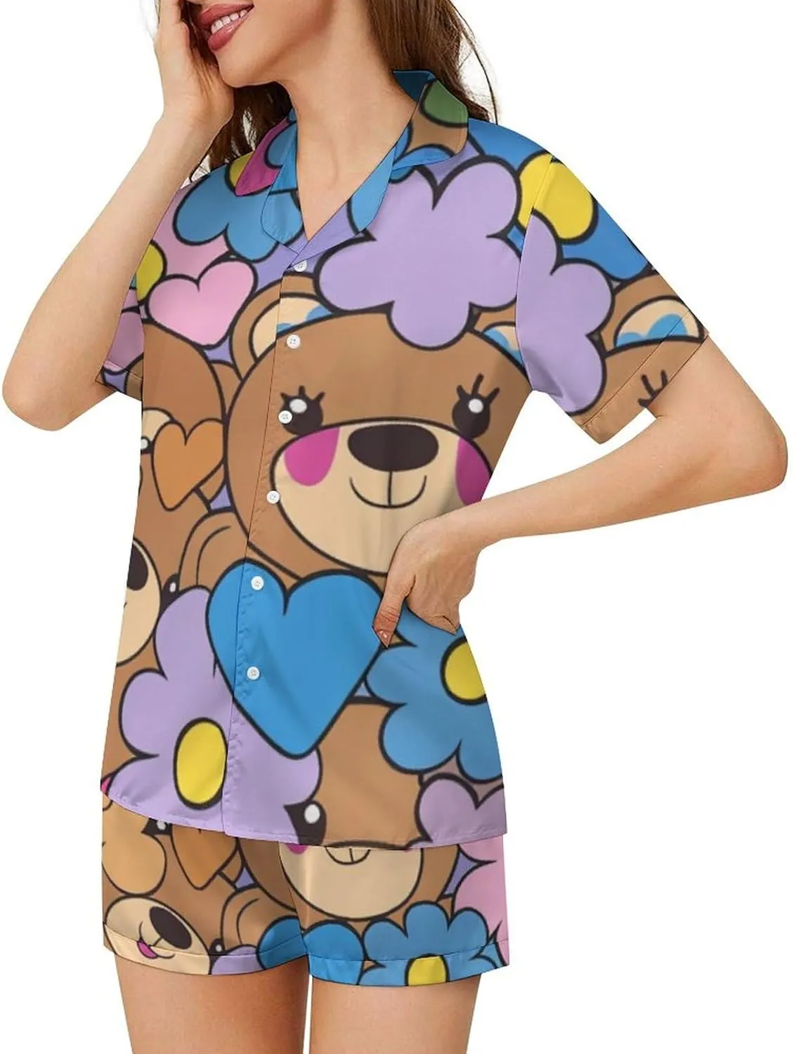 Women's Short Pajama Sets 2 Piece Shorts Sleepwear Loungewear Tops Size Satin Set