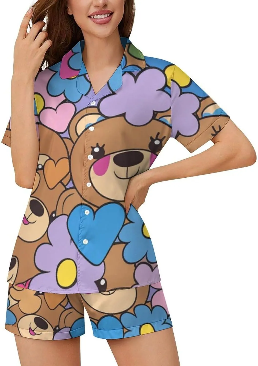 Women's Short Pajama Sets 2 Piece Shorts Sleepwear Loungewear Tops Size Satin Set