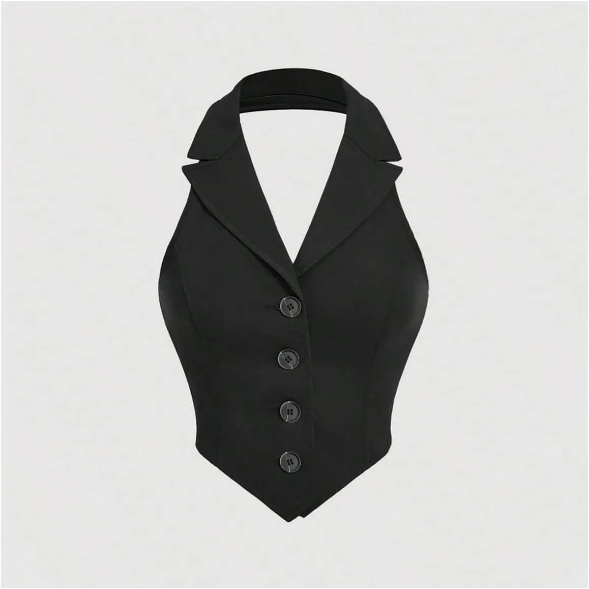 Women's Solid Asymmetrical Hem Backless Crop Tank Tops Sleeveless Casual Button Front Crop Blazer Vest