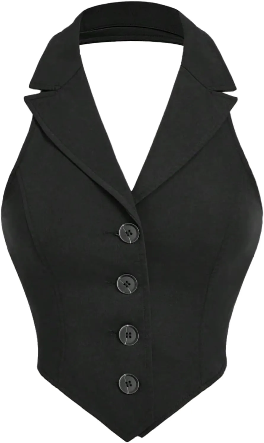 Women's Solid Asymmetrical Hem Backless Crop Tank Tops Sleeveless Casual Button Front Crop Blazer Vest