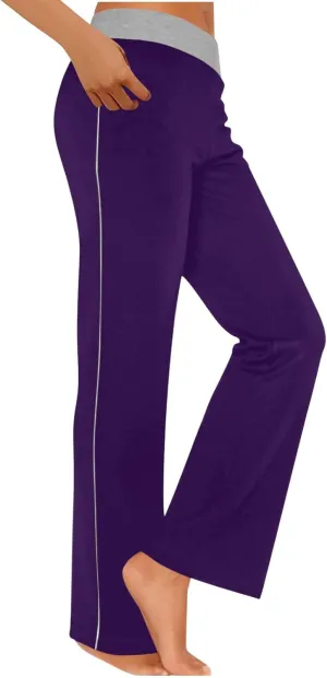 Women's Sweatpant Yoga Leggings Side Striped High Waist Stretch Comfy Jogger Gym Sport Workout Pants Trousers Slacks