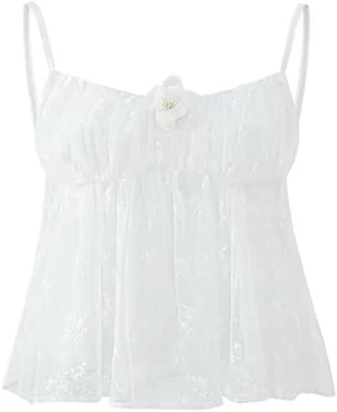 Women's Sweet Hot Girl Gentle Lace Flower Camisole Off-Shoulder Sleeveless Slim Short Suspender Tops
