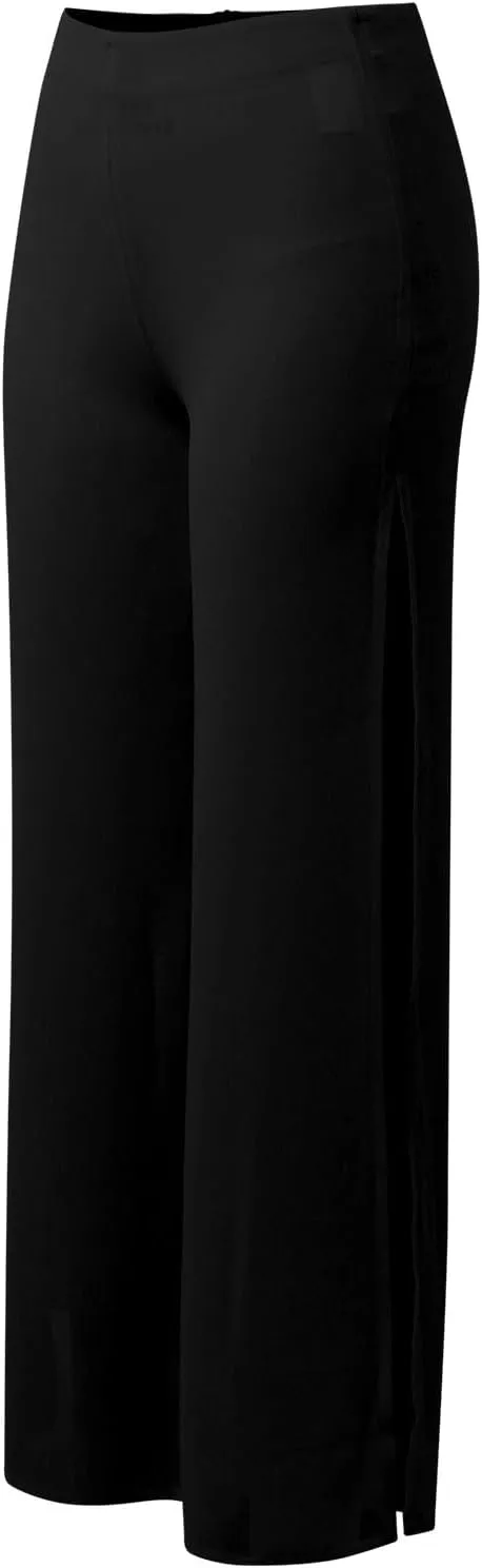 Women's Wide Leg Chiffon Dress Pants High Waist Straight Leg Pants Flared Palazzo Flowy Layered Boho Long Trousers