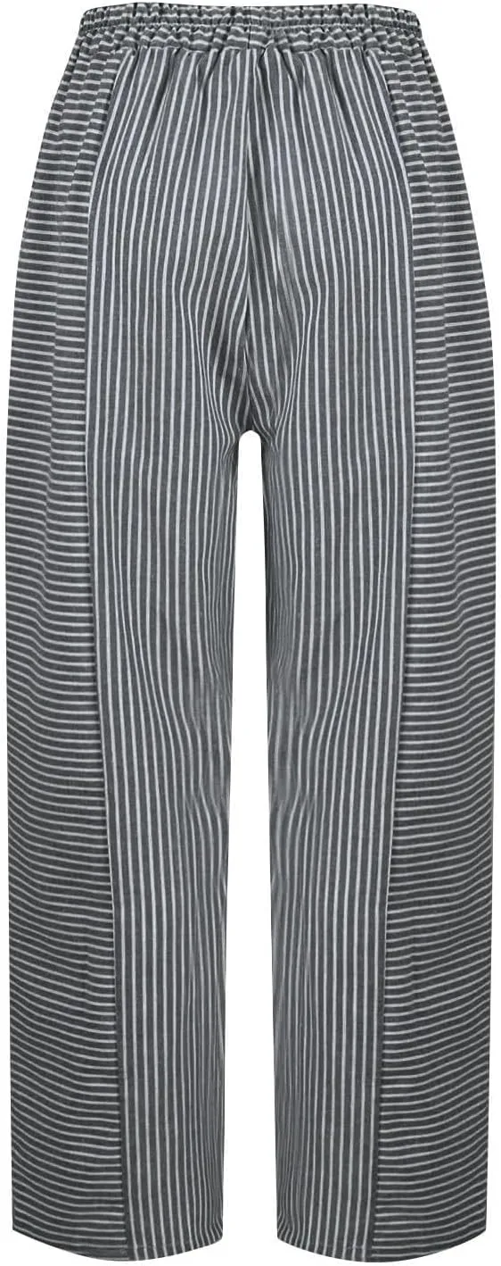 Women's Wide Leg Harem Pants Baggy Lounge Linen Elastic Waist Joggers Patchwork Straight Trousers with Pockets