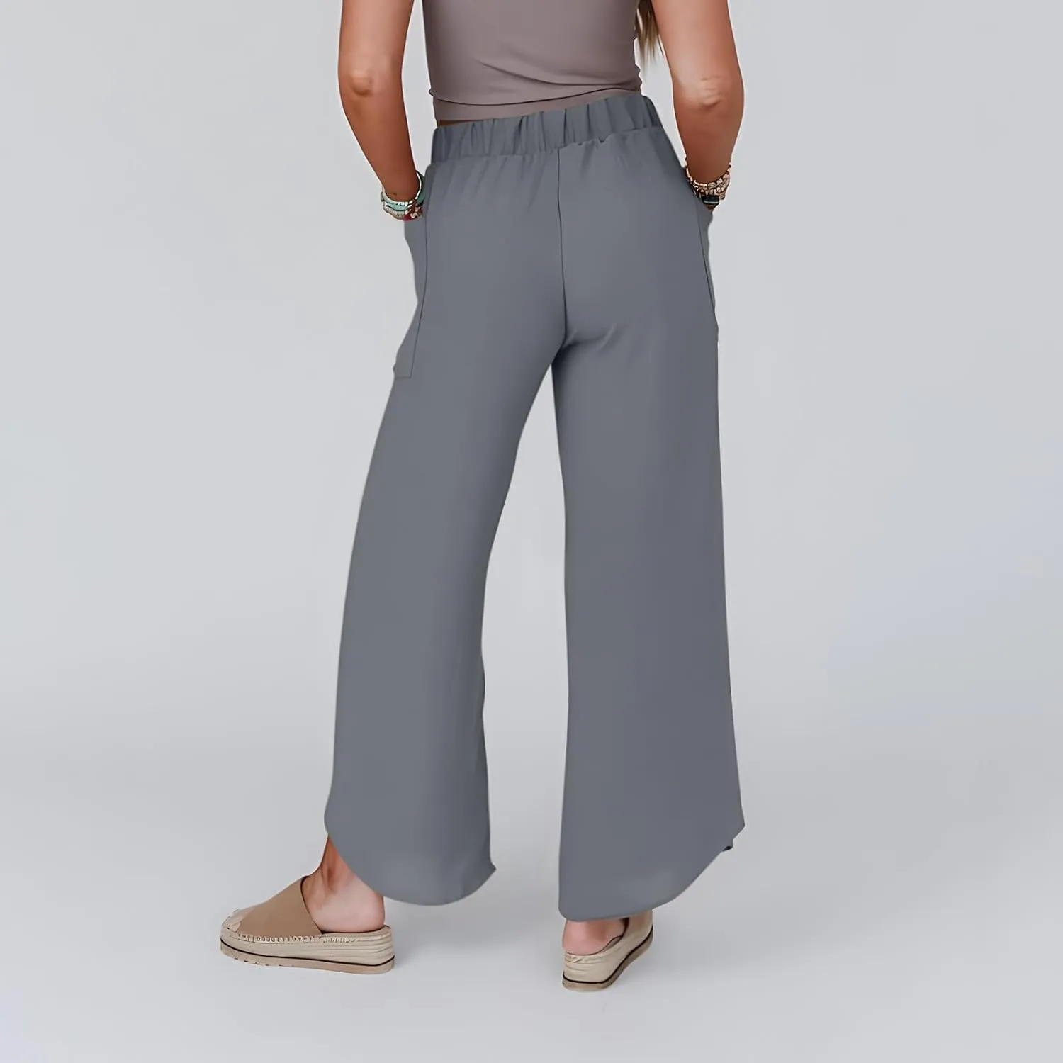Womens Wide Leg Summer Pants Flowy Side Split Palazzo Beach Boho High Waisted Casual Lounge Trousers Plus Size
