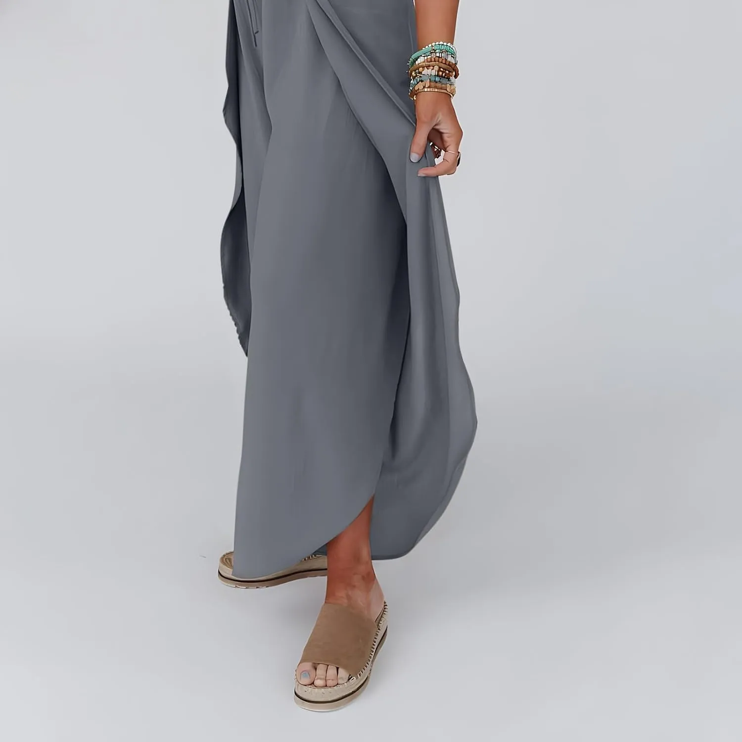 Womens Wide Leg Summer Pants Flowy Side Split Palazzo Beach Boho High Waisted Casual Lounge Trousers Plus Size