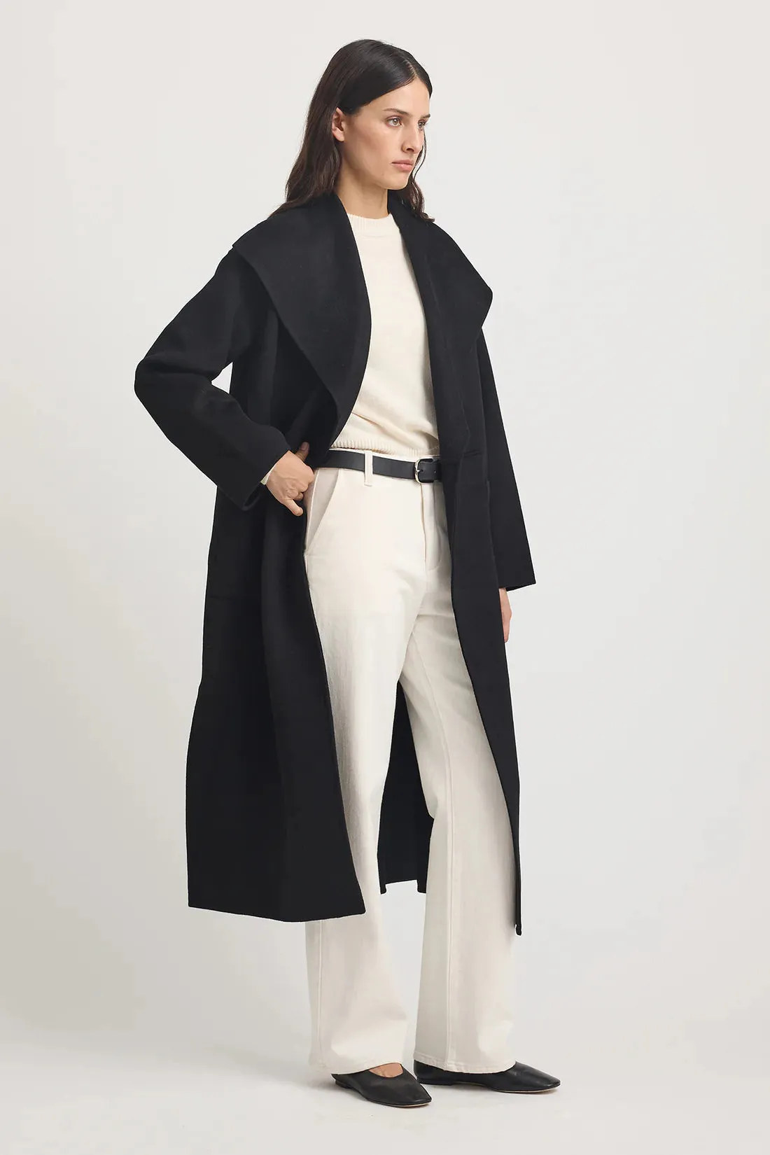 Wool Wrap Coat | Black