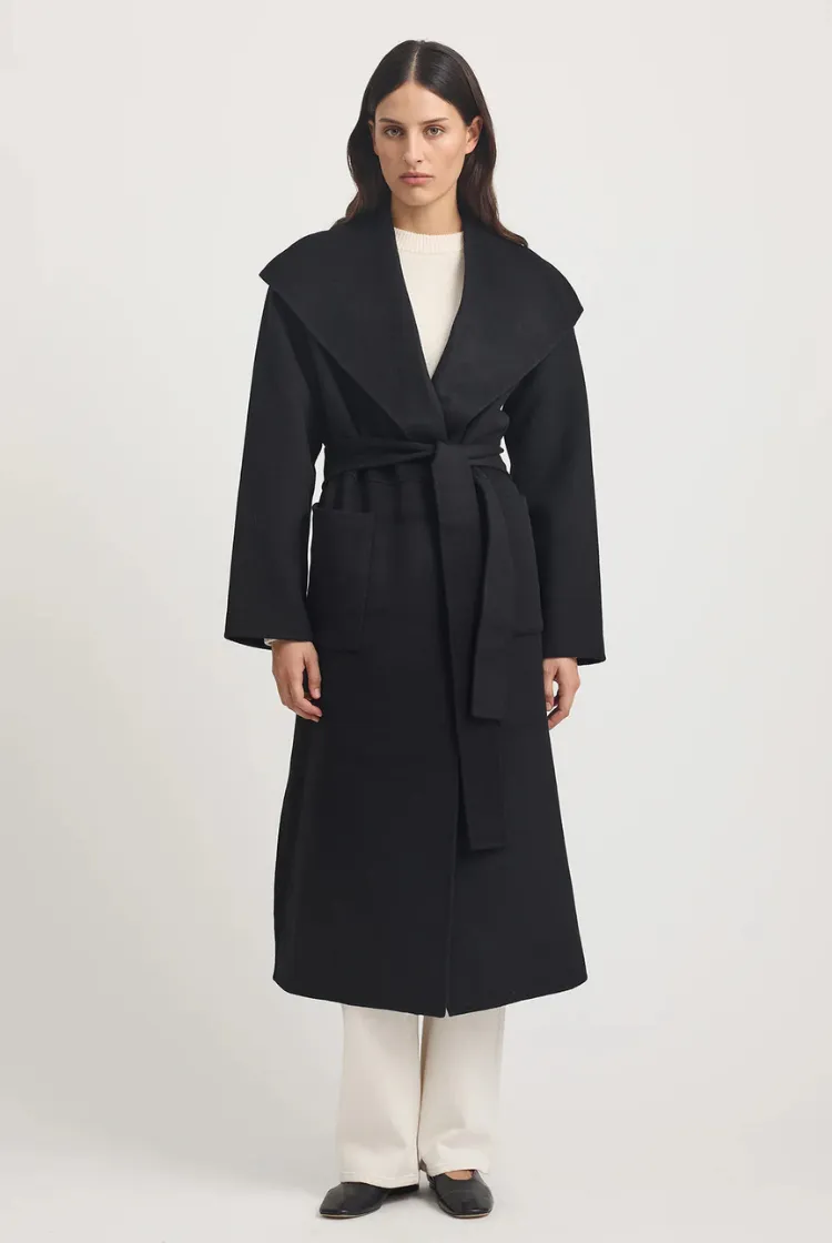 Wool Wrap Coat | Black