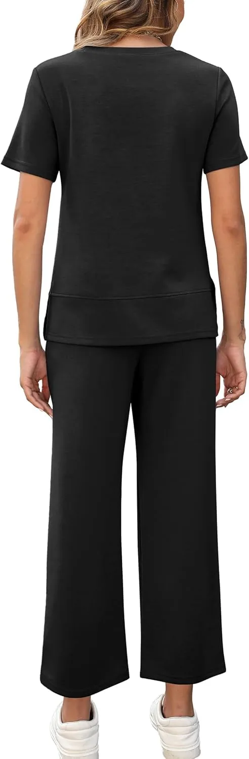 XIEERDUO Women's 2 Piece Lounge Set Fashion Travel Outfits Vacation Tracksuit Comfy Wide Leg Airport Loungewear S-3XL