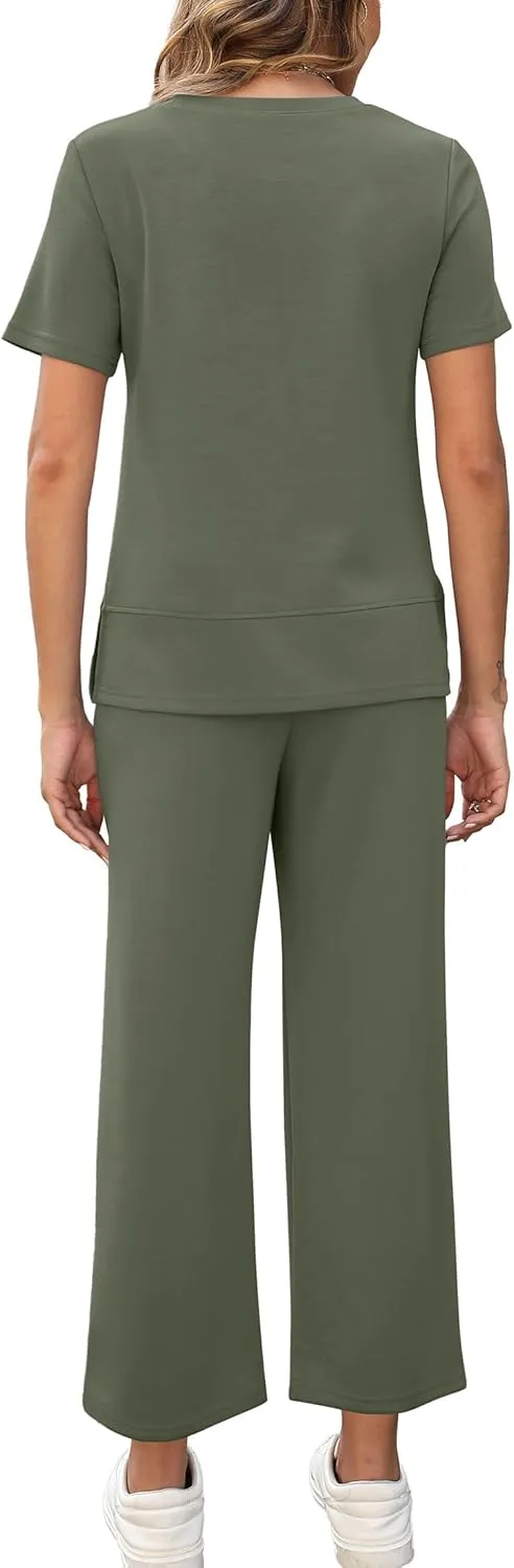 XIEERDUO Women's 2 Piece Lounge Set Fashion Travel Outfits Vacation Tracksuit Comfy Wide Leg Airport Loungewear S-3XL