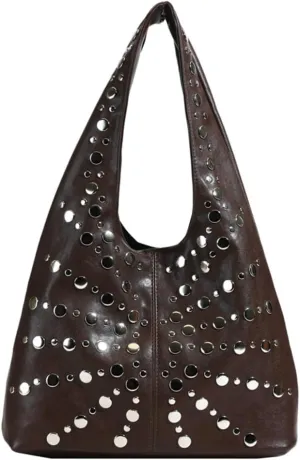 Y2k Studded Crescent Crossbody Purse Women 90s PU Leather Hobo Bags Trendy Shoulder Satchels Punk Underarm Tote Handbag