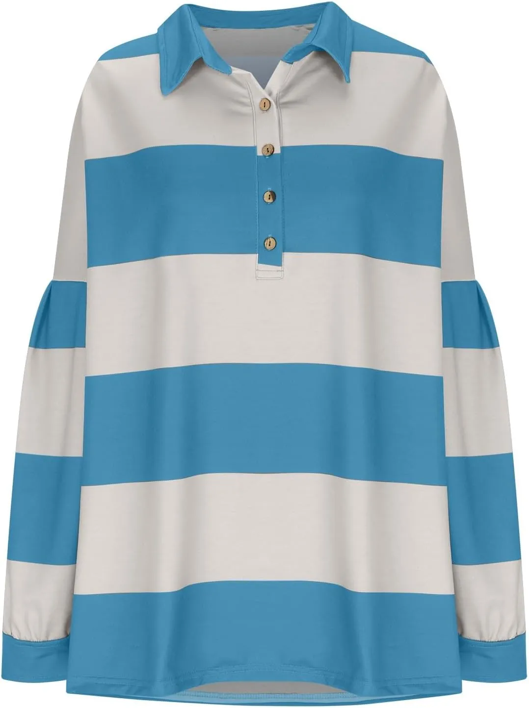 Y2K Tops for Women Fall 2024 Fashion Color Block Striped Polo Shirt Oversized Long Sleeve Button Up Blouse Pullover