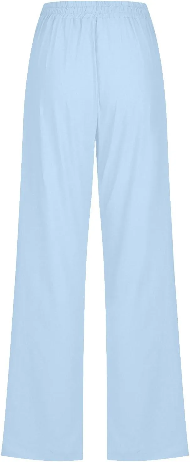 YRAETENM Cotton Linen Pants for Women Summer Loose Fit Elastic Waist Solid Lounge Trousers Casual Comfy Beach Travel Clothes