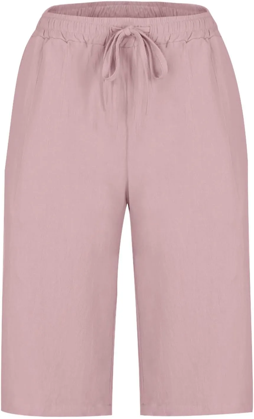 YRAETENM Linen Pants for Women Summer High Waisted Drawstring Lounge Pants Casual Loose Side Hollow Out Trousers with Pockets
