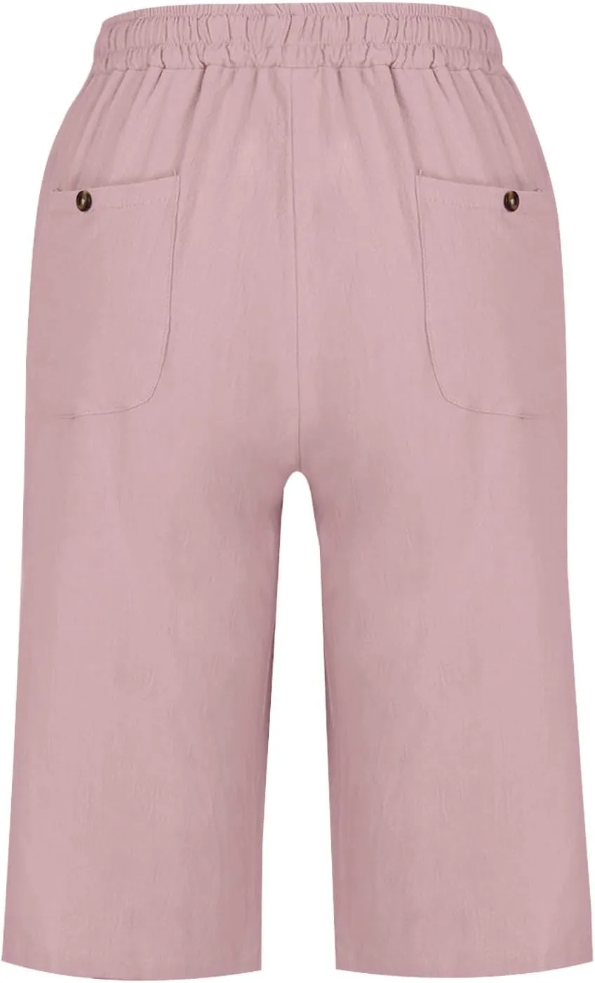 YRAETENM Linen Pants for Women Summer High Waisted Drawstring Lounge Pants Casual Loose Side Hollow Out Trousers with Pockets