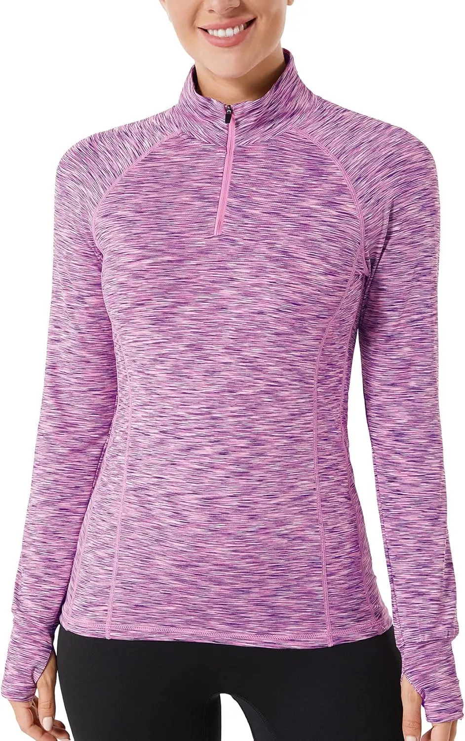 Zengjo Womens Quarter Zip Long Sleeve Workout Tops 1/4 Zip Running Pullover