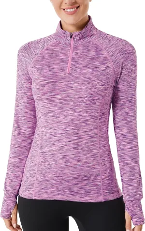 Zengjo Womens Quarter Zip Long Sleeve Workout Tops 1/4 Zip Running Pullover